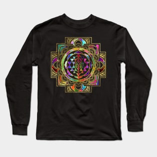 Colorful Gold framed Sri Yantra Sri Chakra Long Sleeve T-Shirt